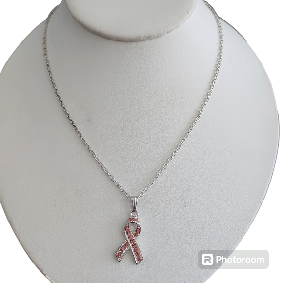 Pink Ribbon Crystal Pendant Necklace - Picture 2 of 2